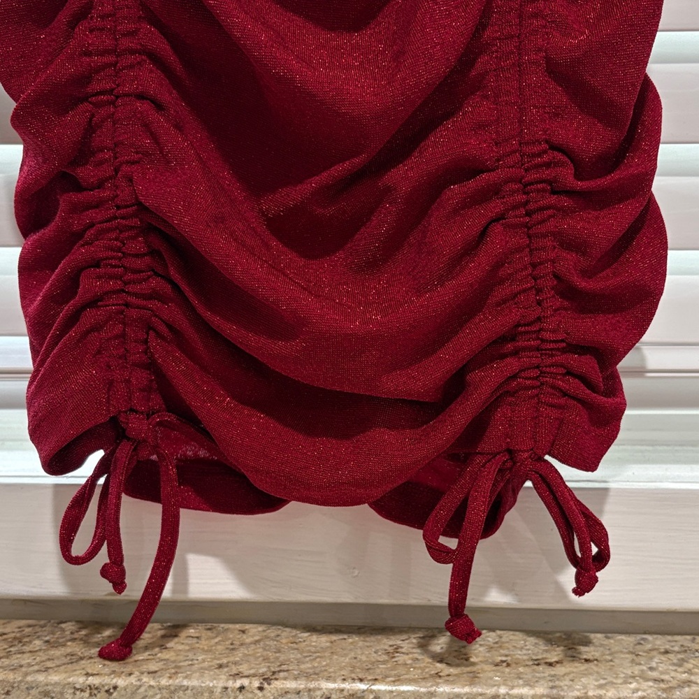Red Ruched Sparkle Mini Dress - Picture 3 of 8